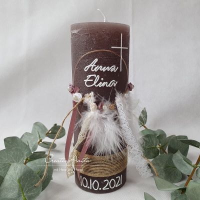 Taufkerze Rustikkerze -Boho-Stil- Mädchen romantisch